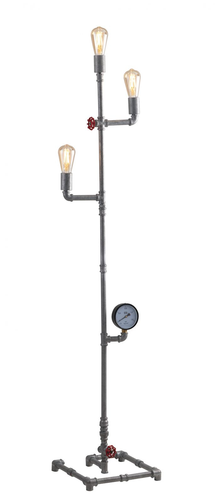 Piantana 3 luci metallo effetto zincato stile tubi e rubinetti 3XE27 non incl. AMARCORD Piantana 3 luci metallo effetto zincato stile tubi e rubinetti 3XE27 non incl. AMARCORD